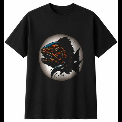 Fantasy Art Piranha Torn Paper Mens T-Shirt Sea Ocean Black 100% Cotton Diving