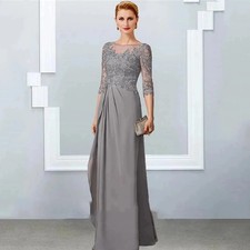 Gray Mother Of The Bride Dress A-line Half Sleeve Chiffon Applique Wedding Ball