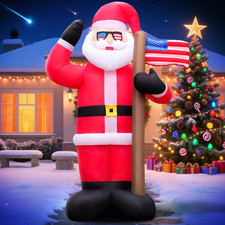 8FT Christmas Patriotic Inflatable Outdoor Decoration, Santa Claus with American