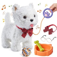 eJog Pup Walking Dog Toy with Leash, Remote Control Interactive Robot White