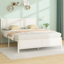 Twin Full Queen Size Metal Bed Frame Platform with Wooden Headboard Footboard