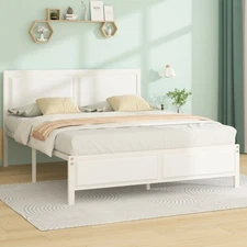 Twin Full Queen Size Metal Bed Frame Platform with Wooden Headboard Footboard