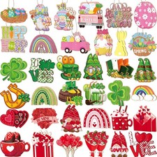 72 Pcs Valentine's Day Hanging Ornaments for Tree St. Patrick's Day Shamrocks...