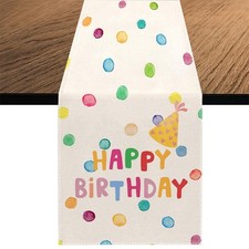 Happy Birthday Table Runner Polka Dot Holiday Kitchen Dining Table Decoration...