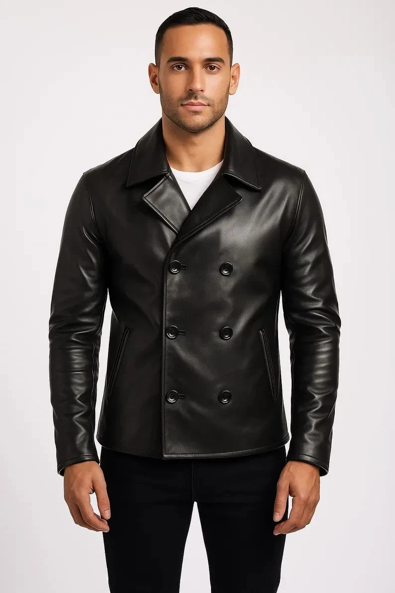 Leather Outer Shell Coats, Jackets & Vests Pea Coat for Men for