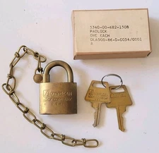 Vintage Military American Lock Co. Brass Padlock W/Chain & Keys Collectible 