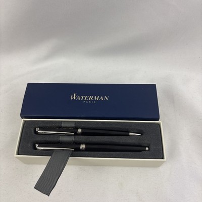 Waterman Pairs Hemisphere Rollerball Pen Fountain Pen Set Bundle Black Silver