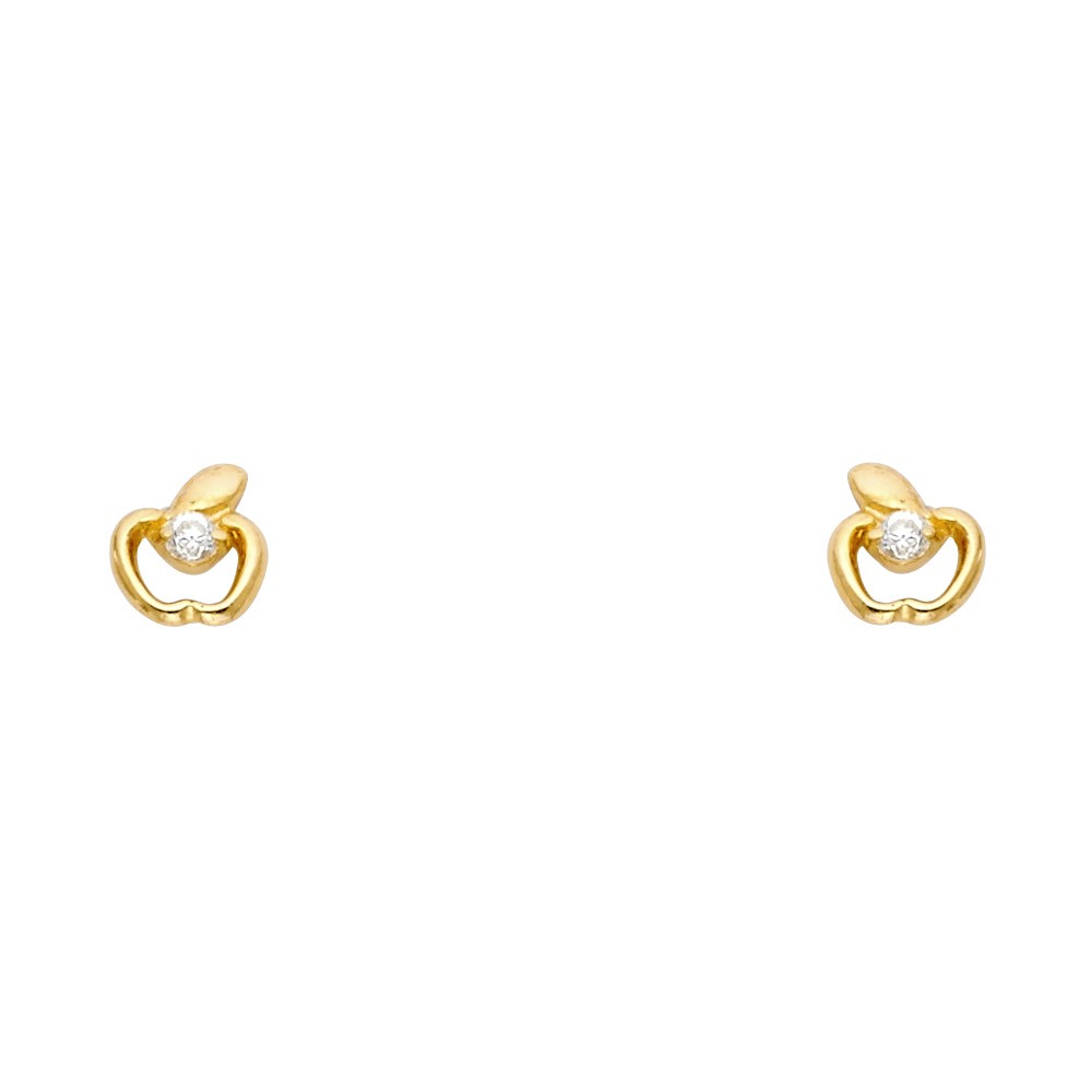 14k Yellow Gold Cute Clear CZ Apple Stud Teacher Gift Screwback Earrings