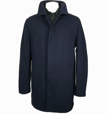 Benetton 42R Tweed Wool Overcoat Blue VTG Padded Lining 
