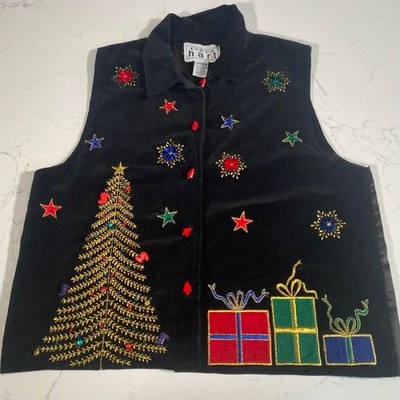 Vintage 90s/00s Keren Hart embroidered  velvet Christmas vest Large