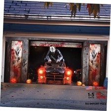 Halloween Decorations Garage Door Cover 16x7 ft, Scary Halloween Garage Door