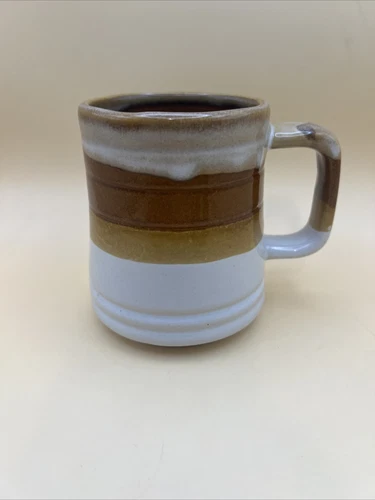 Vtg Brown Stoneware Pottery Drip Glaze Coffee Mug Cup 12oz Mid Century