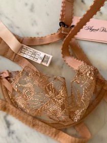 Agent Provocateur Jayce Praline Lingerie Set with Bra, Panty, and Suspenders 36C