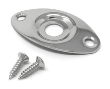 Chrome Oval Jack Plate for Guitar and Bass with Screws Metal Indented Curved ...