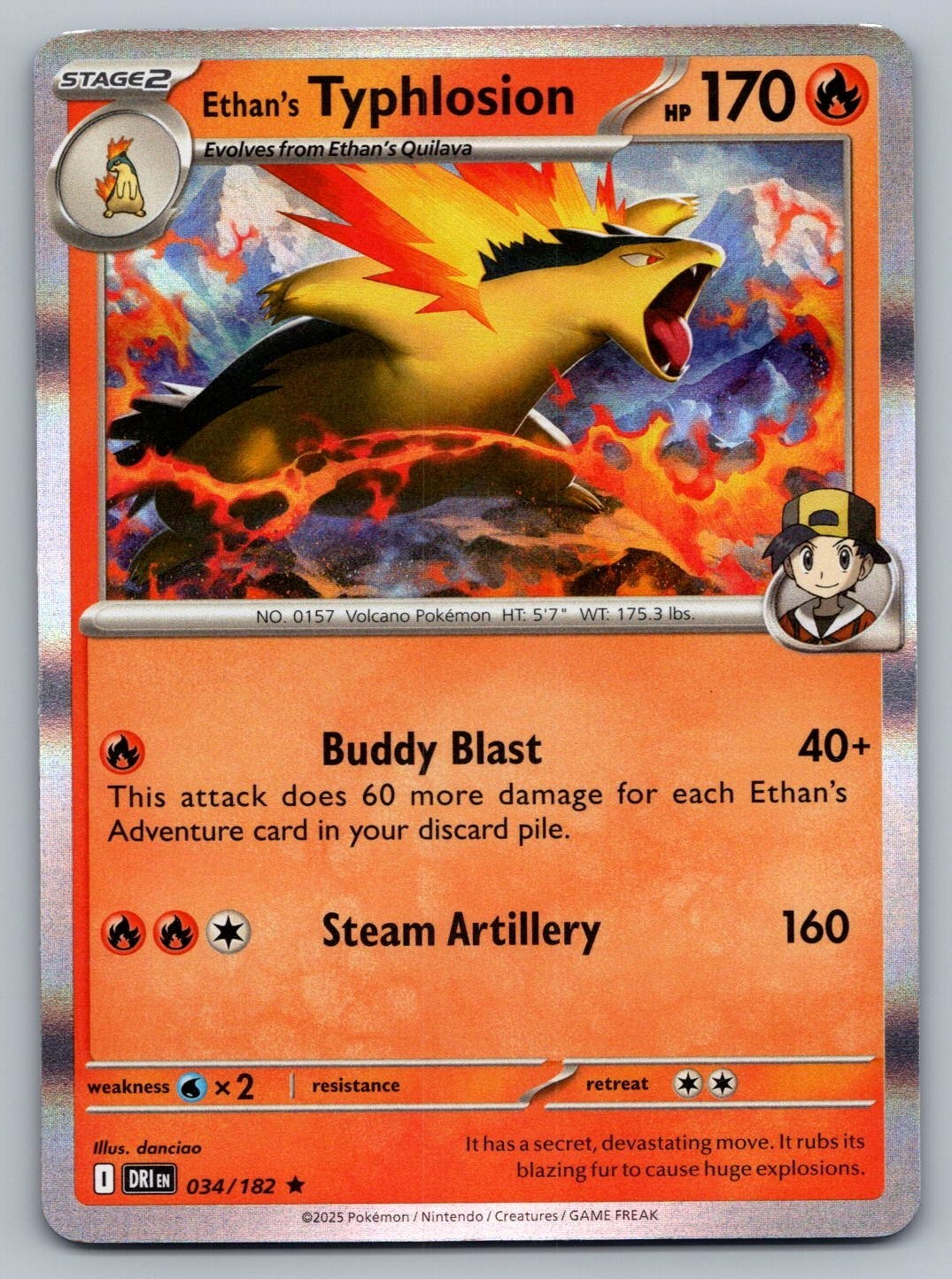 ETHAN'S TYPHLOSION 034/182 2025 HOLO DESTINED RIVALS POKEMON NM Never Play