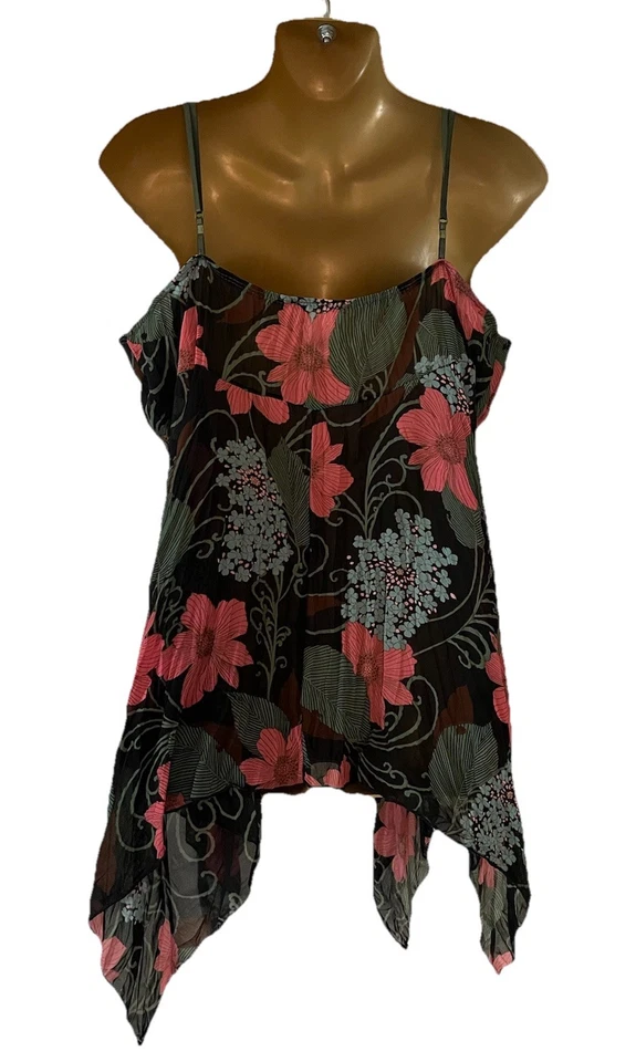 Y2K De Colección Babydoll Tirantes Fluido Cami Top Pañuelo Transparente Floral Cuentas Encaje 2X Foto 4 de 4