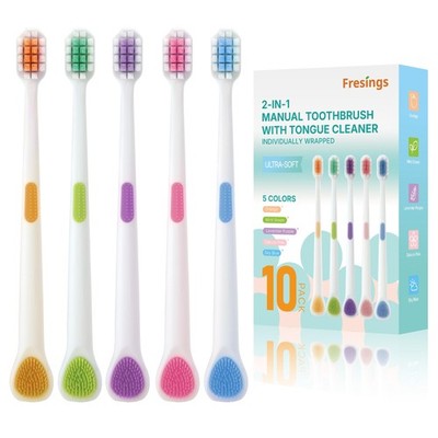 10-Pack Ultra Soft Toothbrushes for Sensitive Gums, Extra Soft Bristles, Buil...