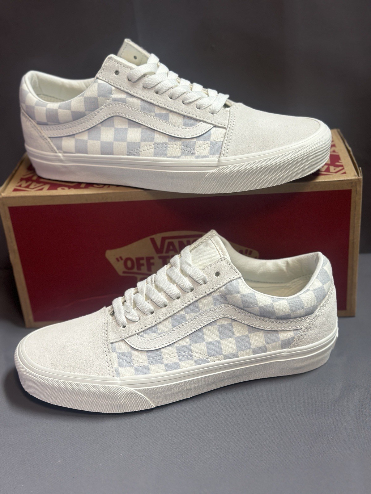 New VANS Old Skool Checkerboard Gray/Marshmallow Shoes - Men’s 7.5 / Women’s 9