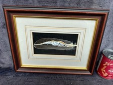 Framed (GOOD CONDN) 2010 Acrylic Painting of Barn Owl Bird on a Goose Feather