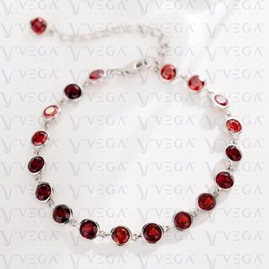 Authentic 10.00Carat Round Shape 4mm Real Red Garnet Tennis Bracelet 18K White Gold Plated