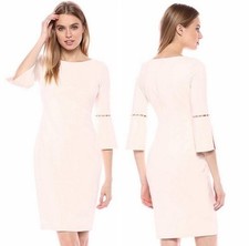 Calvin Klein pink sheath dress pearl trim bell sleeves shift petal women 6