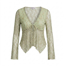 Y2K Coquette Fairy Grunge Lace Floral Mesh Babydoll Top Women Large Cottagecore