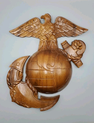 Vintage US Marine Corps USMC Larg Hand Carved Wood Plaque's Fouled Anchor in 3D 