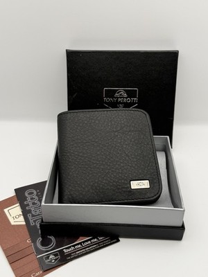 Tony Perotti RFID Wallet Black Full Grain Leather Bifold Coin Pocket Italy New