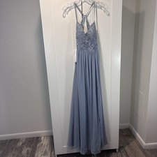 NWT Azazie Kelia Dusty Blue Gown Women Size 2 Bridesmaid Formal Black Tie 331608