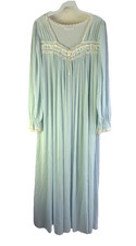 VTG 70s Sheer Nylon Nightgown Lace Trim Long Sleeve Full Sweep XL USA Coquette