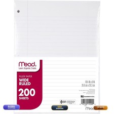 Mead Loose Leaf Paper Wide Ruled 8" x 10-1/2" 200 Sheets 3-Ring Binder 15200
