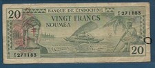 French New Hebrides 20 Francs, 1945, P 7, VF see description