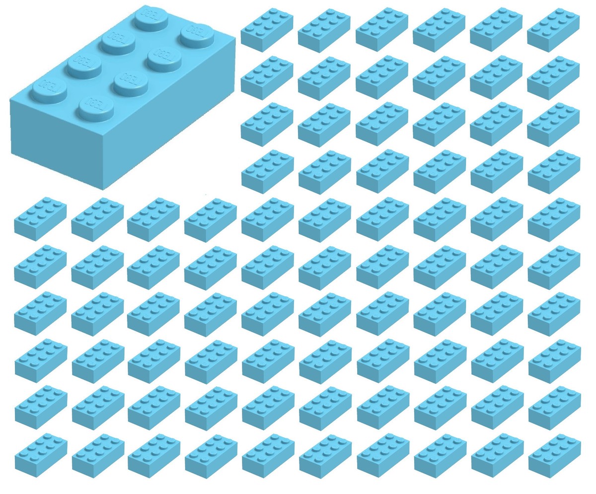 ☀️100 NEW LEGO 2x4 Medium Azure Bricks (ID 3001) BULK Parts star