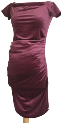 Pink Velvet Fitted Maternity Dress My Bump Off Shoulder Holiday, Cocktail  Ruched | eBay