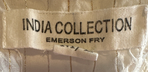 Emerson Fry India Collection Top Womens Sz M/L Cream Gold Stripe Ruffle Collar - Picture 6 of 9