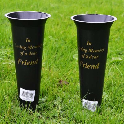 2er Set Freund in liebevoller Erinnerung Stacheln Gedenk Grab Blumenvasen Halter