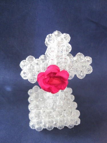 Beaded Cross Craft w Flower 4"