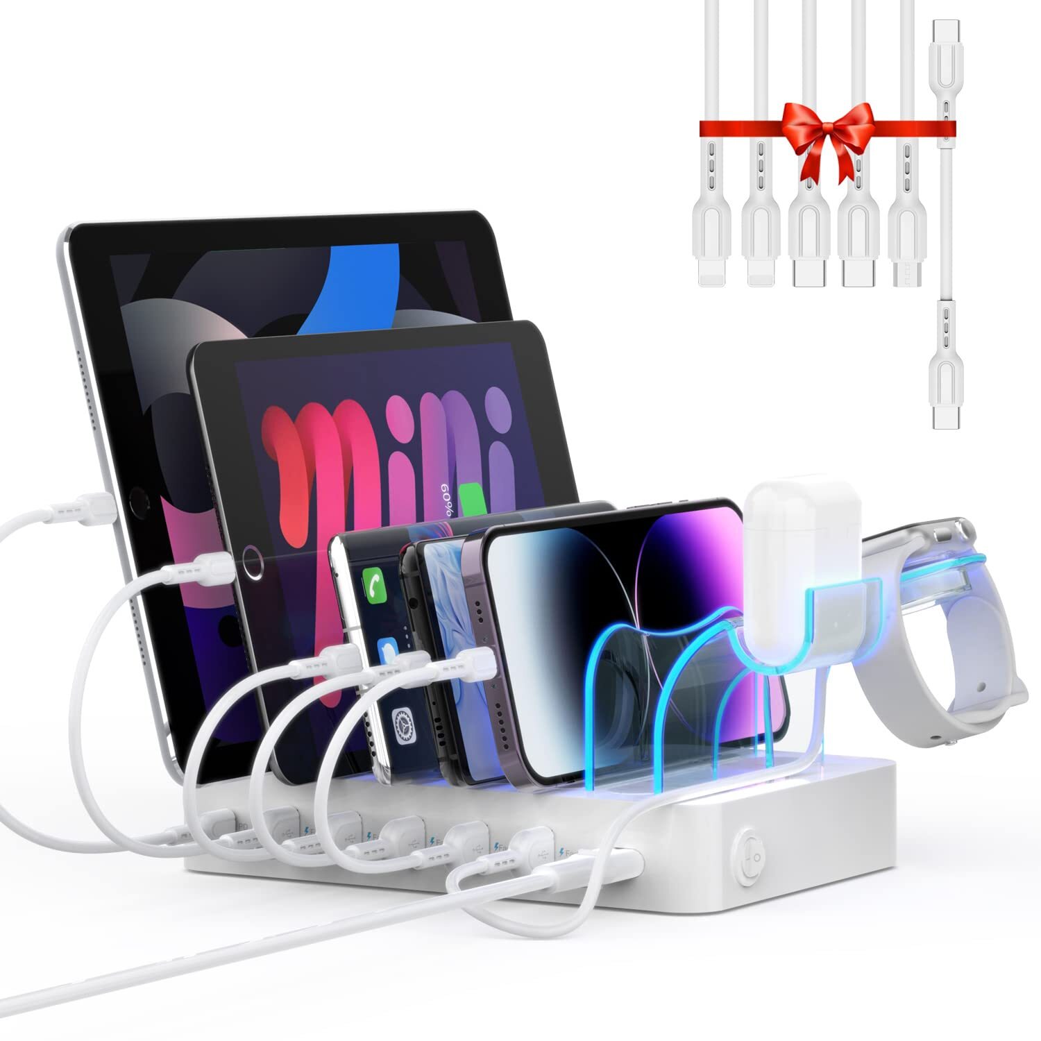 SooPii 60W 6-Port USB Charging Station with 20W PD Fast Charging for Multiple Devices
