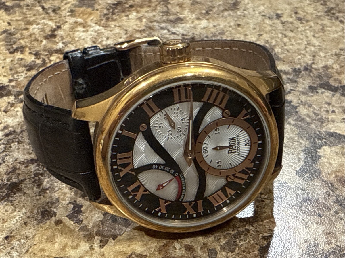 Reign Bhutan Automatic Black Dial Black Leather Men display picture 2