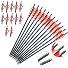 12Pcs 20" Carbon Crossbow Bolts OD8.8mm Arrows 12Pcs 100Grain Broadheads Hunting