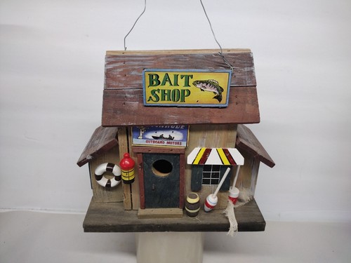 Wooden Bird House, Bait Shop, Folk Art, Very Detailed 8x8x4 Fishing ...