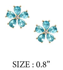 Small Light Blue Crystal Flower Stud Earrings for Women