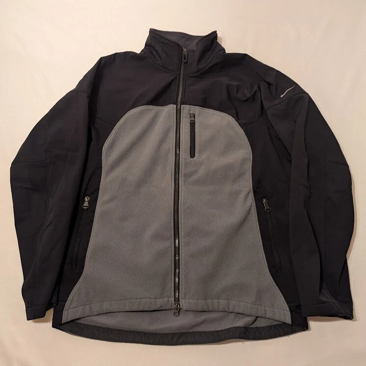 Nike Embroidered Swoosh Fleece Jacket 2000's Full Zip Gray Black L