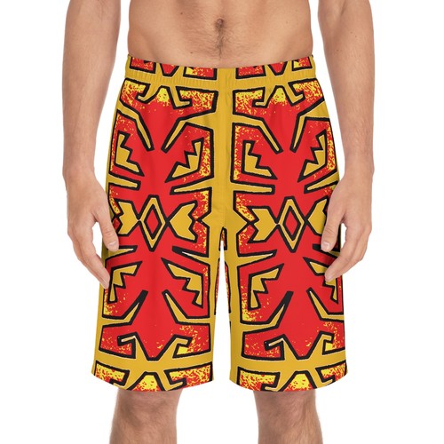 Pantalones cortos de tabla Tiki Shield on amarillos para hombre (AOP) - Imagen 4 de 13