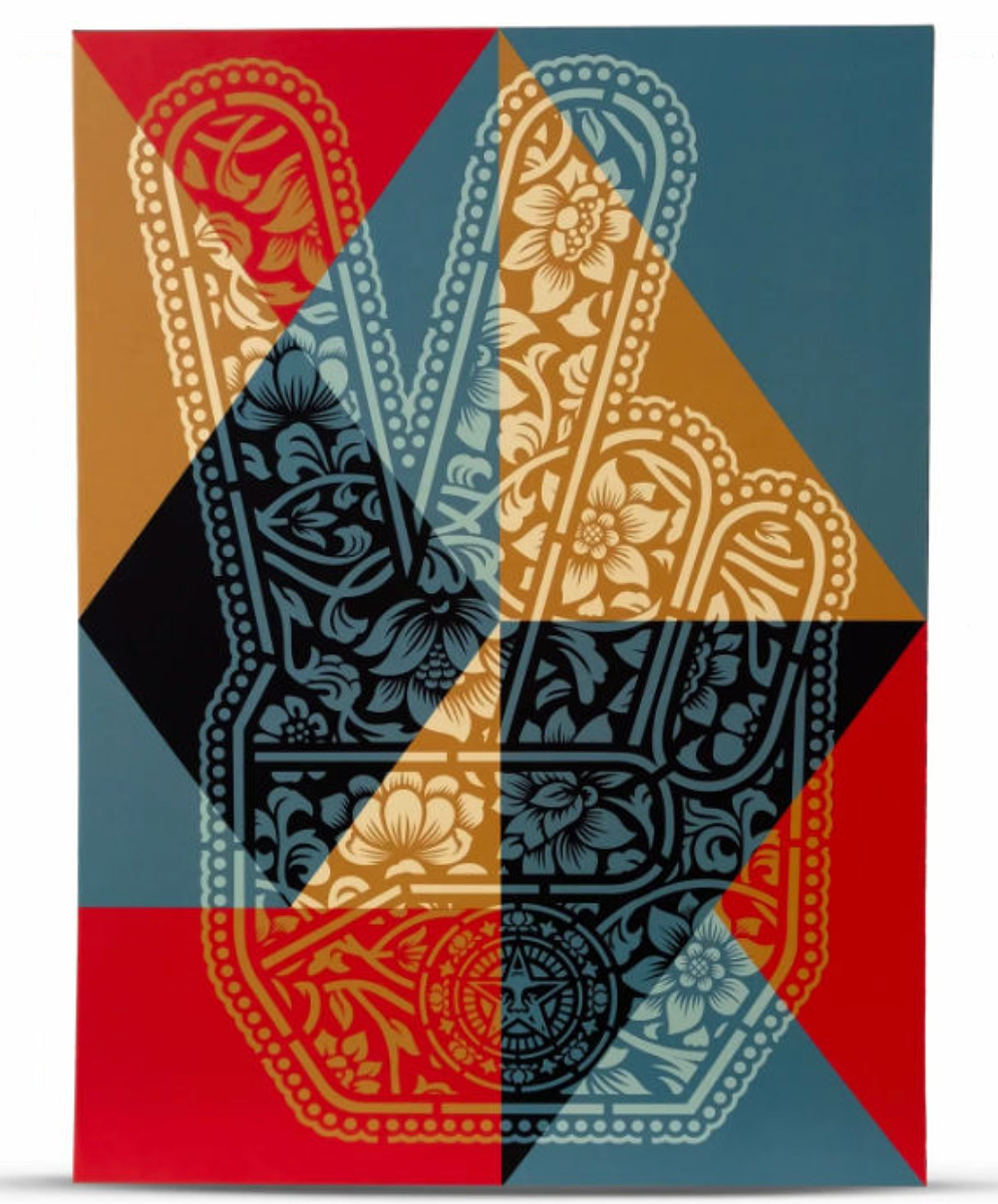 2024 Gold Shepard Fairey Peace Fingers Sculpture SIGNED Ltd Ed of