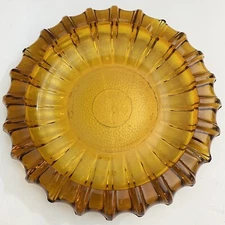 Vtg Honey Amber Depression Glass Ashtray 4 Slot Sunburst Pattern Large 10" MCM