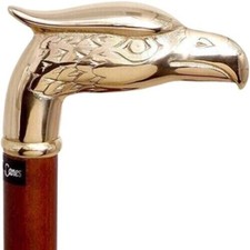 37" Brass Eagle Head Handle Vintage Brown 3 F0ld Wooden Walking STICK CANE GIFT