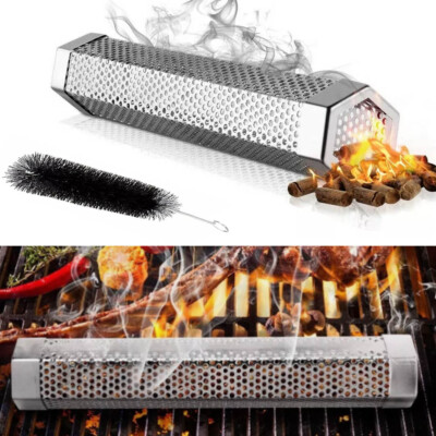 Stainless Steel BBQ Grill Smoker Box Tube for Wood Pellet Pipe Smoking Meat USA