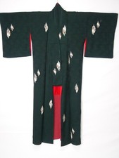 Japanese kimono dark green silk, good condition from Japan