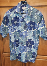 Campia Moda Hawaiian Shirt Men Sz Large Blues  Greens Floral Button Up Pocket